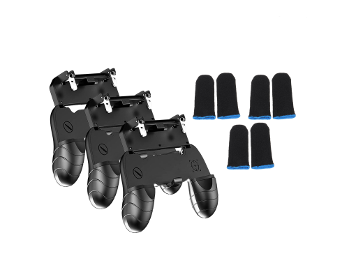 Три геймпада для телефона с триггерами W18 и 3 пары сенсорных напальчников для PUBG игр