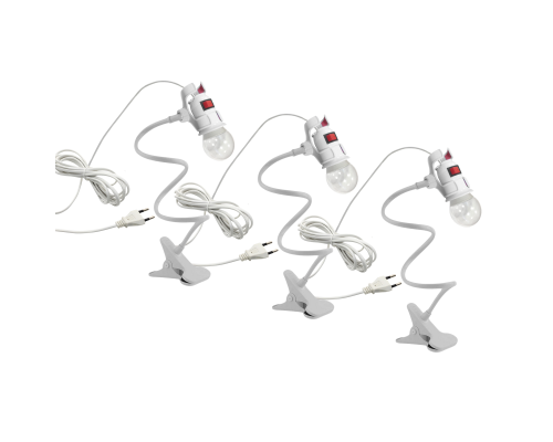 Светильник патрон c фитолампой 12 Вт и проводом 3,8 м на гибком держателе с пластиковым зажимом для стола, белый, 3 шт