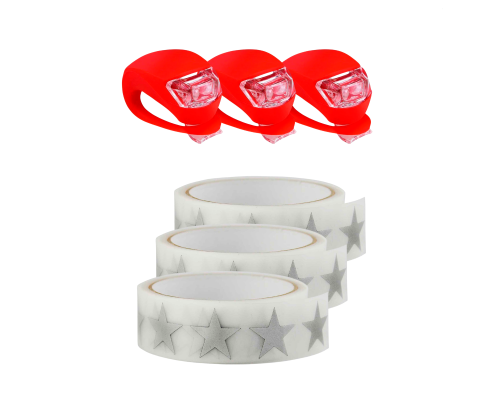 Набор BSK-R3 аксессуаров в коляску: светоотражающие звезды и 3 фонарика светодиодных красных