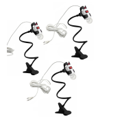 Светильник патрон c фитолампой 12Вт с выключателем и кабелем на гибком черном держателе с пластиковым зажимом, 3 шт