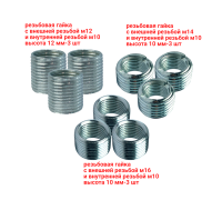 Набор резьбовых гаек, внешняя резьба М12, М14, М16, внутренняя резьба М10, 9 шт