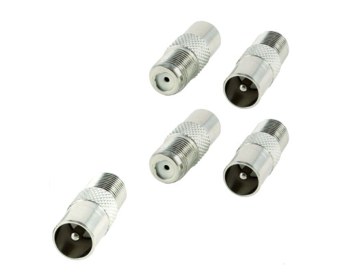 Переходник гнездо F (мама) - штекер TV (папа), 5 шт