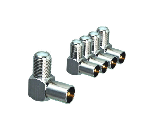 Переходник гнездо F (мама) - штекер TV (папа), угловой, 5 шт