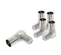 Переходник гнездо F (мама) - гнездо TV (мама), угловой, 5 шт