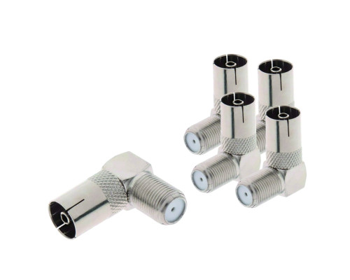 Переходник гнездо F (мама) - гнездо TV (мама), угловой, 5 шт