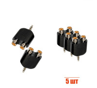 Переходник 2 гнезда RCA (мама) - штекер 3.5 мм стерео (3 pin) mini-jack (папа), 5 шт