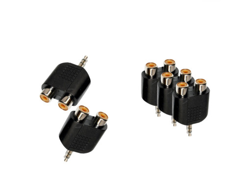 Переходник 2 гнезда RCA (мама) - штекер 3.5 мм стерео (3 pin) mini-jack (папа), 5 шт