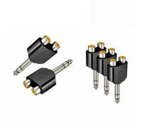 Переходник 2 гнезда RCA (мама) - штекер 6.35 мм стерео jack (папа), 5 шт