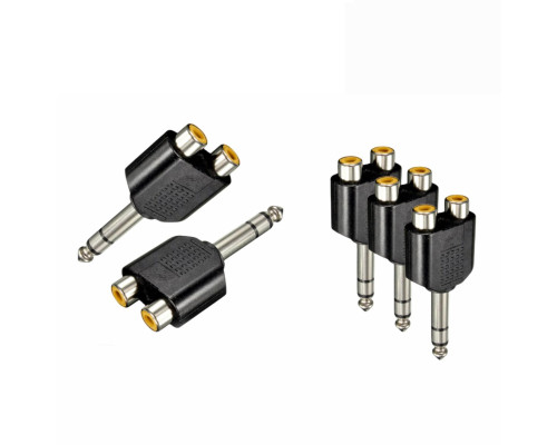 Переходник 2 гнезда RCA (мама) - штекер 6.35 мм стерео jack (папа), 5 шт