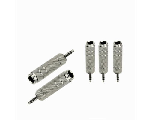 Переходник гнездо jack 6.3 мм (мама) - штекер jack 3.5 мм (папа), стерео (3 pin), металл, серебристый, 5 шт