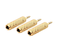 Переходник гнездо jack 6.3 мм (мама) - штекер jack 3.5 мм (папа), стерео (3 pin), металл, золотистый, 3 шт