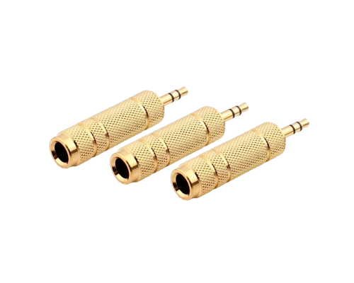 Переходник гнездо jack 6.3 мм (мама) - штекер jack 3.5 мм (папа), стерео (3 pin), металл, золотистый, 3 шт