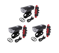 Фонарь велосипедный со встроенным аккумулятором и USB кабелем, велофонарь передний и задний, 3 шт