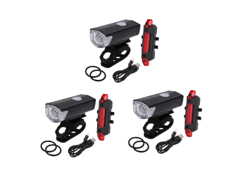 Фонарь велосипедный со встроенным аккумулятором и USB кабелем, велофонарь передний и задний, 3 шт