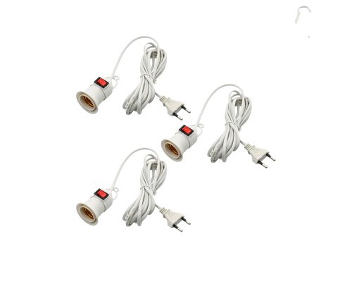 Светильник патрон подвесной с выключателем и кабелем, 3 шт