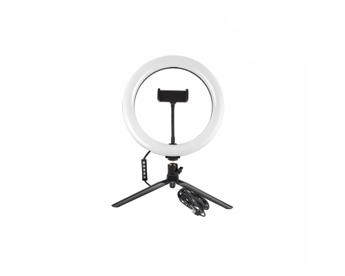 Кольцевая лампа  RGB LED MJ26 26 см с держателем для смартфона на настольной треноге, 15 цветовых схем и 10 ступеней яркости