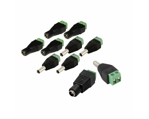 Комплект разъемов питания для камер наблюдения DC (папа) и DC (мама) с клеммной колодкой PST-DCF02 и PST-DCF01, в комплекте 10 разъемов (по 5 каждого)