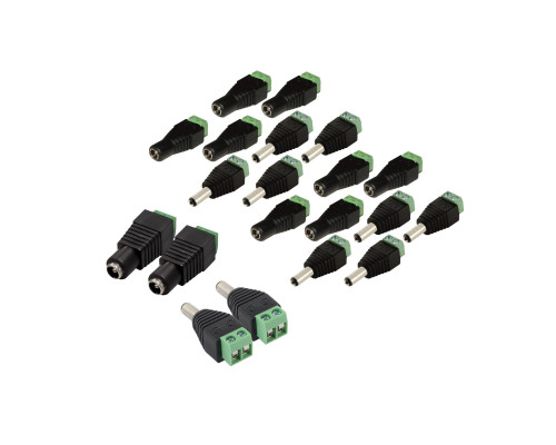 Комплект разъемов питания для камер наблюдения DC (папа) и DC (мама) с клеммной колодкой PST-DCF02 и PST-DCF01, в комплекте 20 разъемов (по 10 каждого)