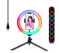 Кольцевая лампа RGB с держателем для смартфона, настольной треногой, шарниром,  диаметр 20 см