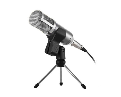 Конденсаторный микрофон BM-800, USB адаптер, настольная тренога, держатель прищепка, серебристый