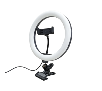 Кольцевая RGB селфи лампа SH-126r с держателем телефона на прищепке с шарниром, диаметр 26 см