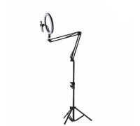 Кольцевая лампа ST-5126 диаметр 26 см на усиленном пантографе с держателем телефона и шарниром на напольном штативе JBH