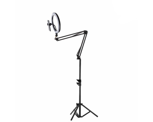 Кольцевая лампа ST-5126 диаметр 26 см на усиленном пантографе с держателем телефона и шарниром на напольном штативе JBH