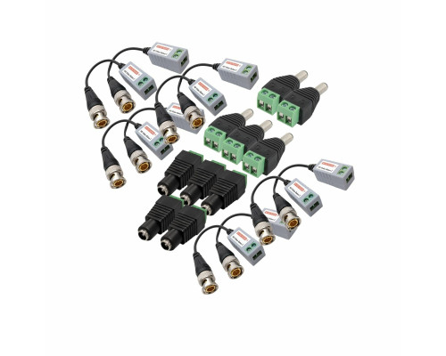 Комплект VTT HD UTP BALUN приемо-передатчики по витой паре AHD/CVI/TVI 10 шт. с переходниками DC (папа) и DC (мама) с клеммными колодками, по 5 шт.