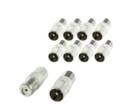Переходник гнездо F (мама) - штекер TV (папа), 10 шт