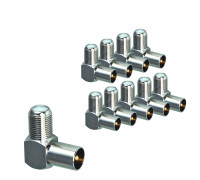 Переходник гнездо F (мама) - штекер TV (папа), угловой, 10 шт