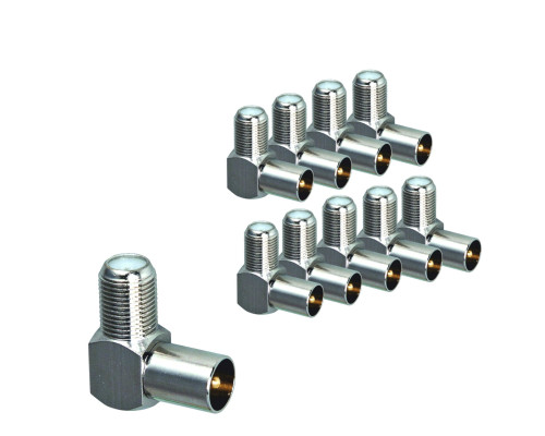 Переходник гнездо F (мама) - штекер TV (папа), угловой, 10 шт