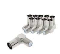 Переходник гнездо F (мама) - гнездо TV (мама), угловой, 10 шт