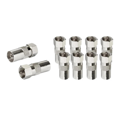 Переходник гнездо TV (мама) - штекер F (папа), 10 шт