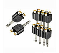 Переходник 2 гнезда RCA (мама) - штекер 6.35 мм стерео jack (папа), 10 шт