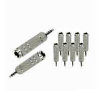 Переходник гнездо jack 6.3 мм (мама) - штекер jack 3.5 мм (папа), стерео (3 pin), металл, серебристый, 10 шт