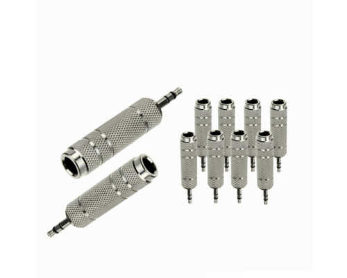 Переходник гнездо jack 6.3 мм (мама) - штекер jack 3.5 мм (папа), стерео (3 pin), металл, серебристый, 10 шт