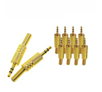 Разъем штекер mini-jack 3.5 мм (папа) стерео (3 pin) с пружиной, металл, золотистый, 10 шт
