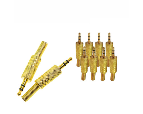 Разъем штекер mini-jack 3.5 мм (папа) стерео (3 pin) с пружиной, металл, золотистый, 10 шт