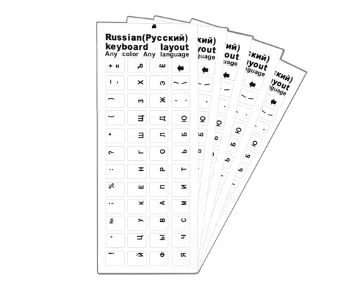 Наклейки на клавиатуру прозрачные 5шт, русские буквы, черный цвет