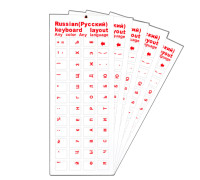 Наклейки на клавиатуру прозрачные 5шт, русские буквы, красный цвет