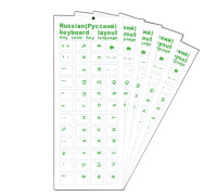 Наклейки на клавиатуру прозрачные 5шт, русские буквы, зеленый цвет