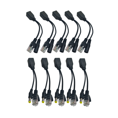 Пассивный приемник и передатчик PoE, RJ45, DC 2.1/5.5 мм, 5 комплектов, черный