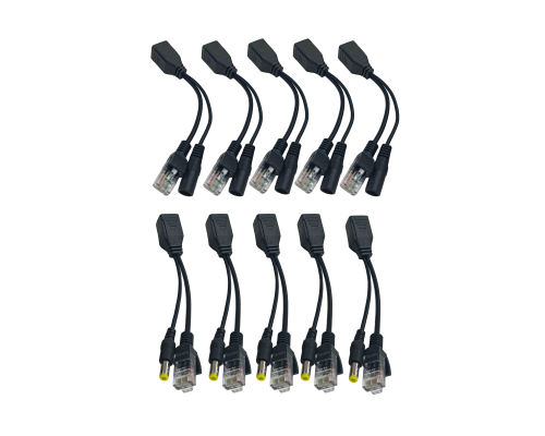 Пассивный приемник и передатчик PoE, RJ45, DC 2.1/5.5 мм, 5 комплектов, черный