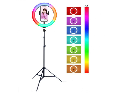 Кольцевая лампа RGB MJ20 LED с держателем для смартфона, шарниром, штативом, 15 цветов, диаметр 20см