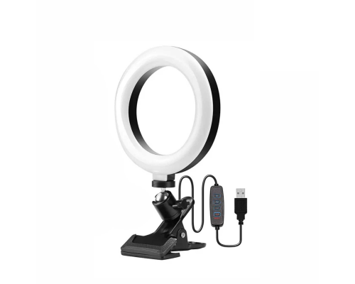 Кольцевая селфи лампа SH-116 на прищепке с шарниром, диаметр 16 см
