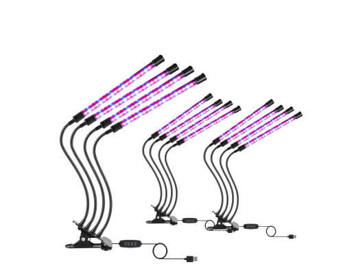 Фитолампа светодиодная, светильник для растений с регулируемым зажимом и пультом на проводе, 3 шт по 4 панели