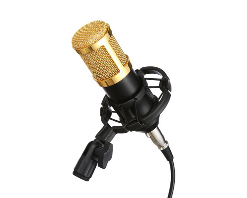 Конденсаторный микрофон BM-800, пластиковый держатель паук, ветрозащита, черно-золотой