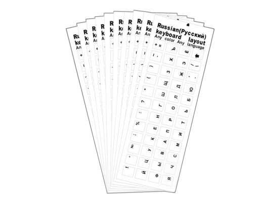 Наклейки на клавиатуру прозрачные 10шт, русские буквы, черный цвет