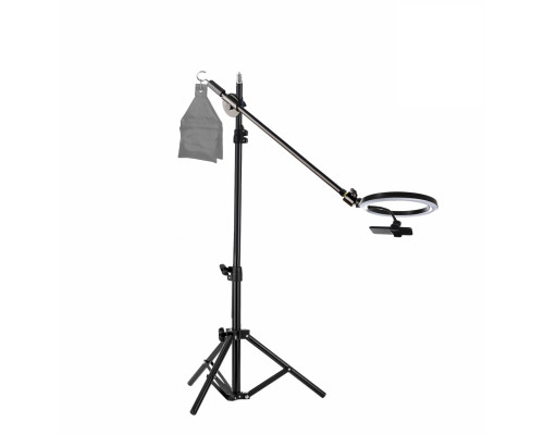 Напольная стойка штатив JBH-G15 для горизонтальной съемки с кольцевой лампой 26 см и крючком для противовеса