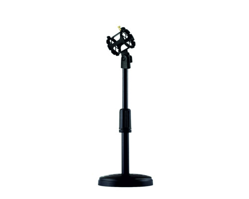 Настольная стойка для микрофона с регулировкой по высоте 15-25 см с пластиковым держателем паук диаметром 2-4 см